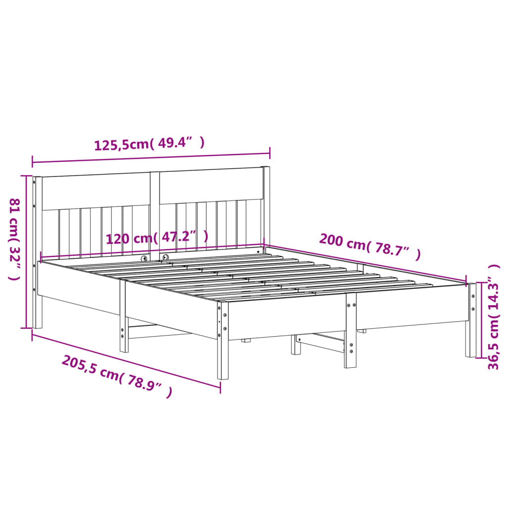 Bed Frame without Mattress Wax Brown 120x200 cm Solid Wood Pine
