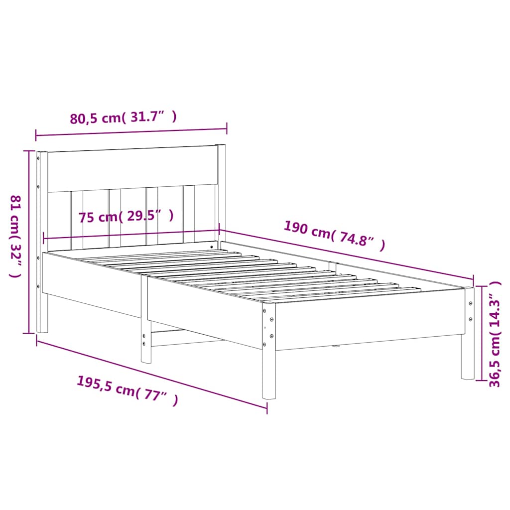 Bed Frame without Mattress Wax Brown 75x190 cm Small Single Solid Wood Pine