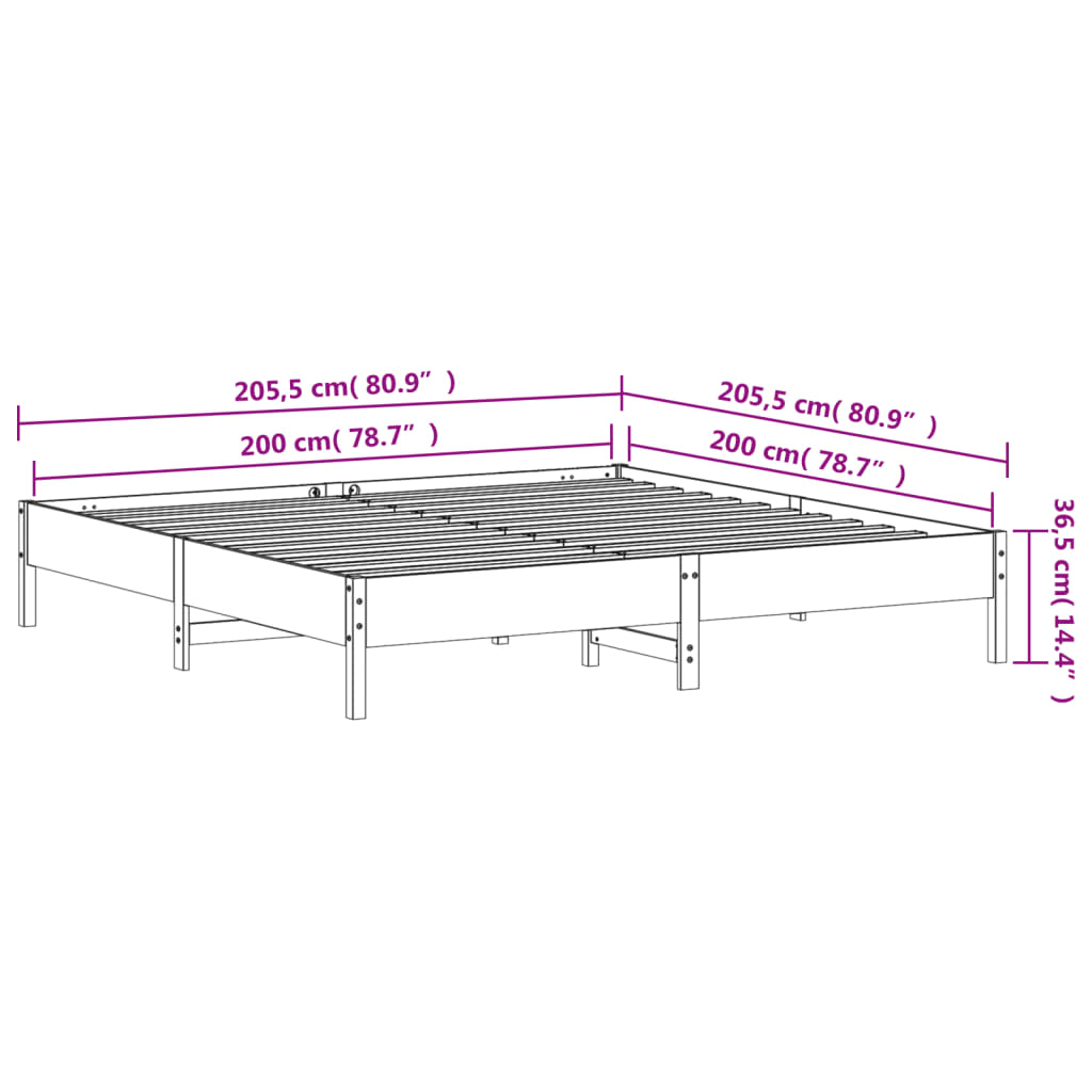 Bed Frame without Mattress White 200x200 cm Solid Wood Pine