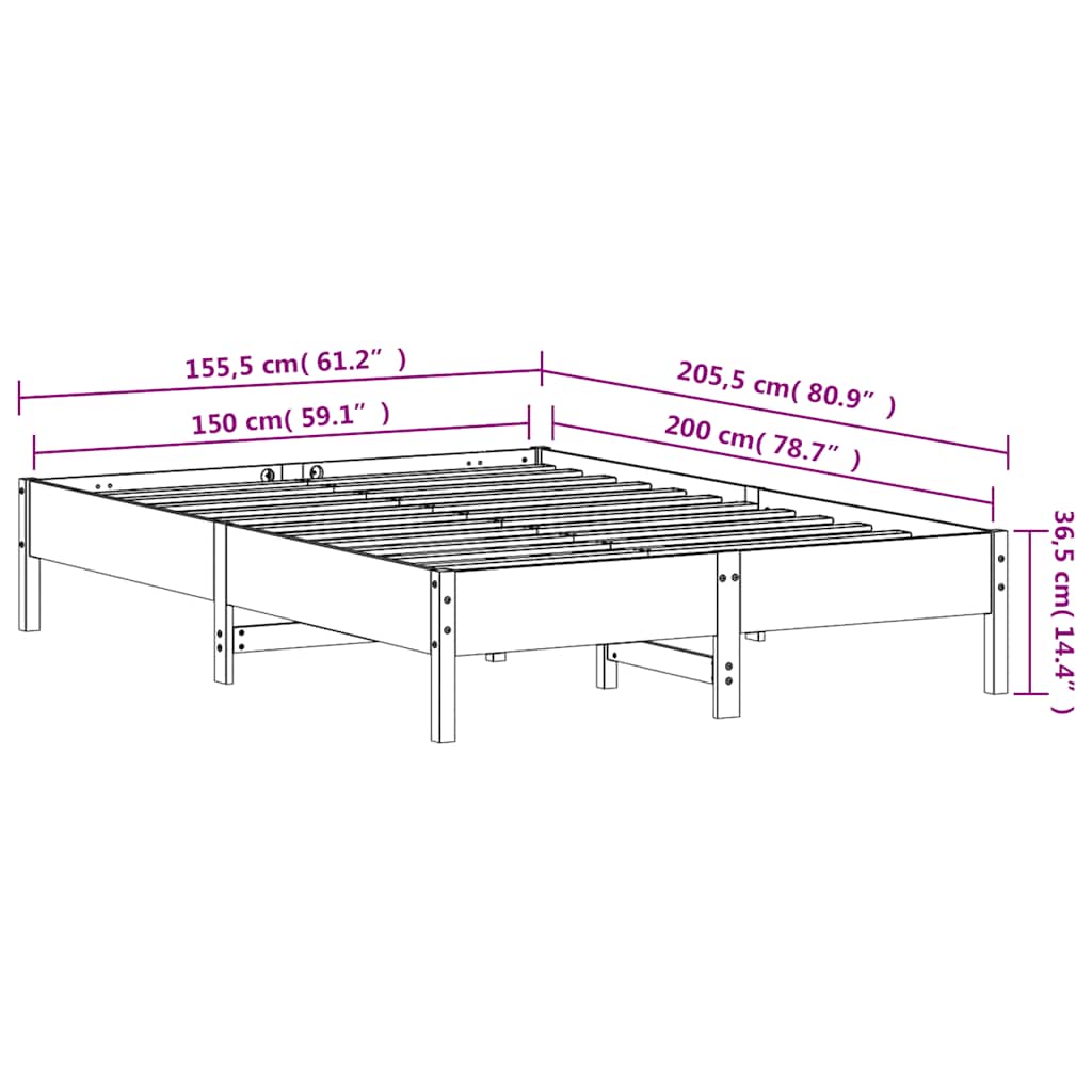 Bed Frame without Mattress White 150x200 cm King Size Solid Wood Pine