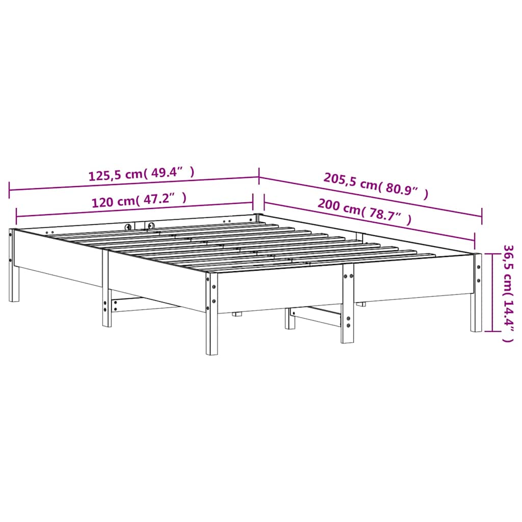 Bed Frame without Mattress Wax Brown 120x200 cm Solid Wood Pine