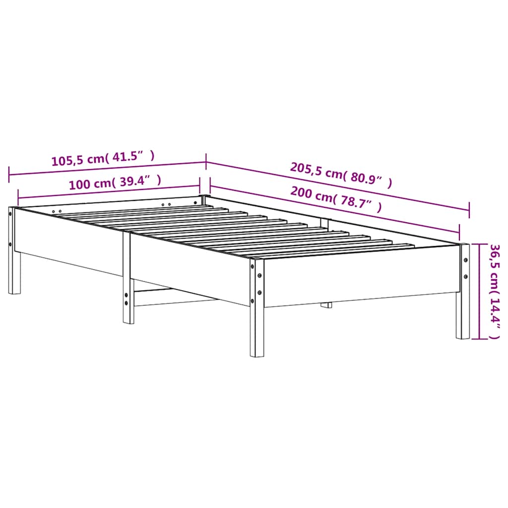 Bed Frame without Mattress White 100x200 cm Solid Wood Pine