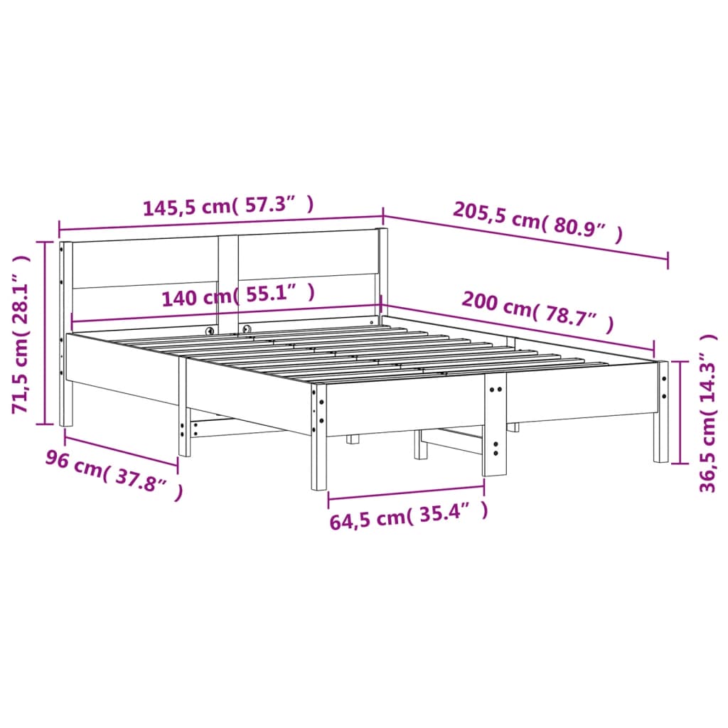 Bed Frame without Mattress 140x200 cm Solid Wood Pine