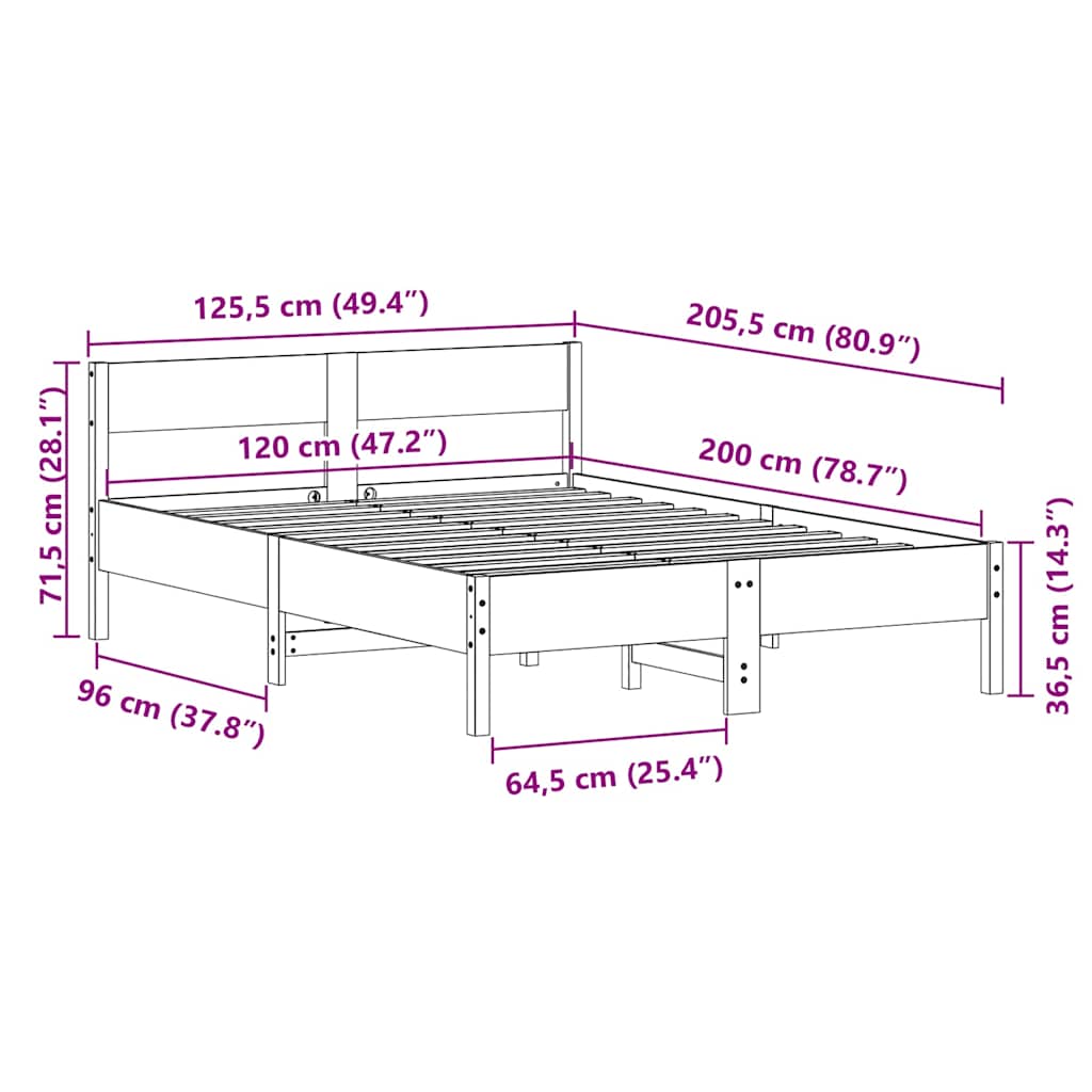 Bed Frame without Mattress White 120x200 cm Solid Wood Pine