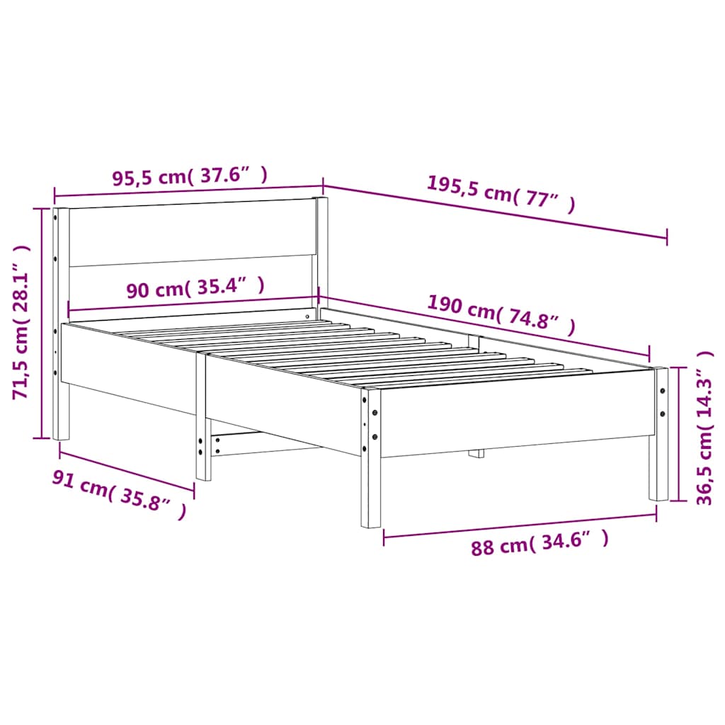 Bed Frame without Mattress White 90x190 cm Single Solid Wood Pine