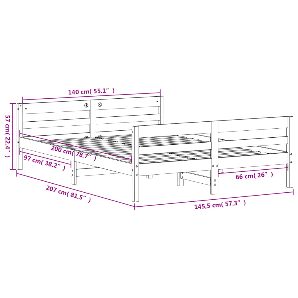 Bed Frame without Mattress 140x200 cm Solid Wood Pine