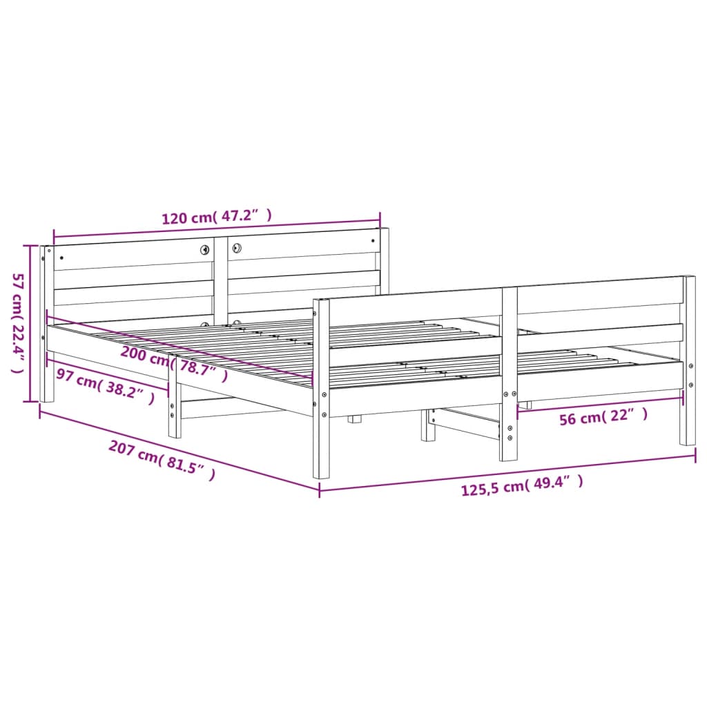 Bed Frame without Mattress 120x200 cm Solid Wood Pine