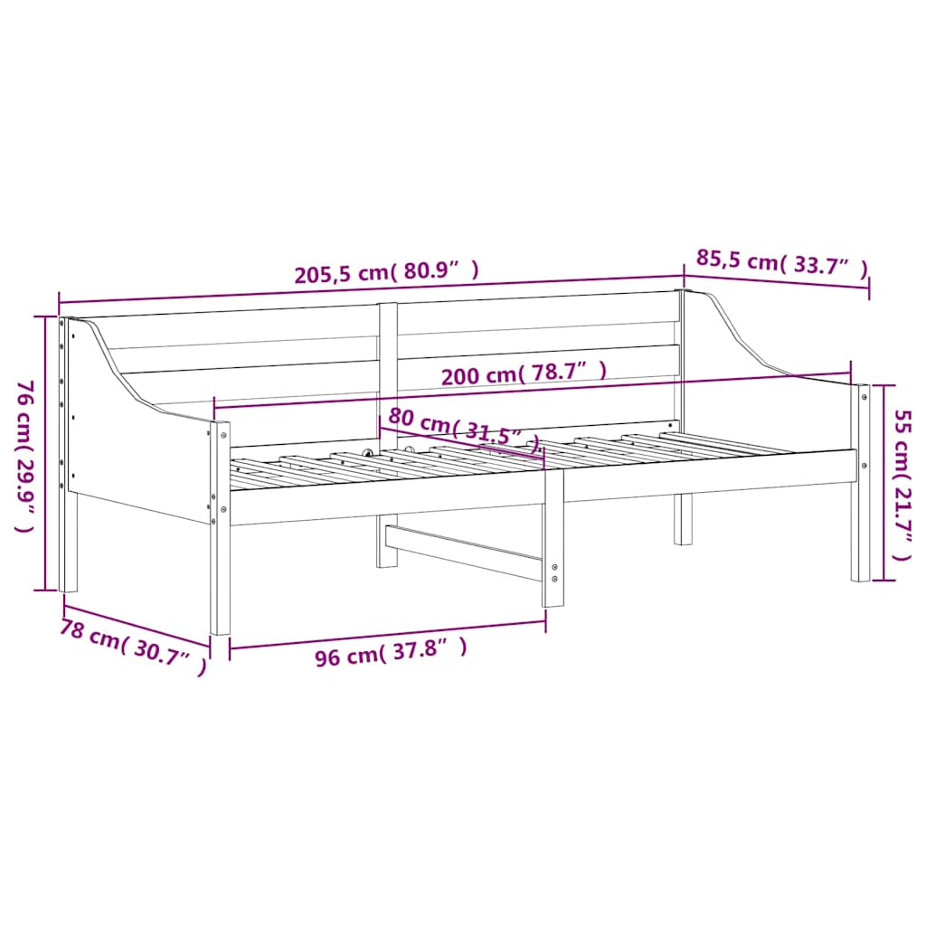 Day Bed without Mattress 80x200 cm Solid Wood Pine
