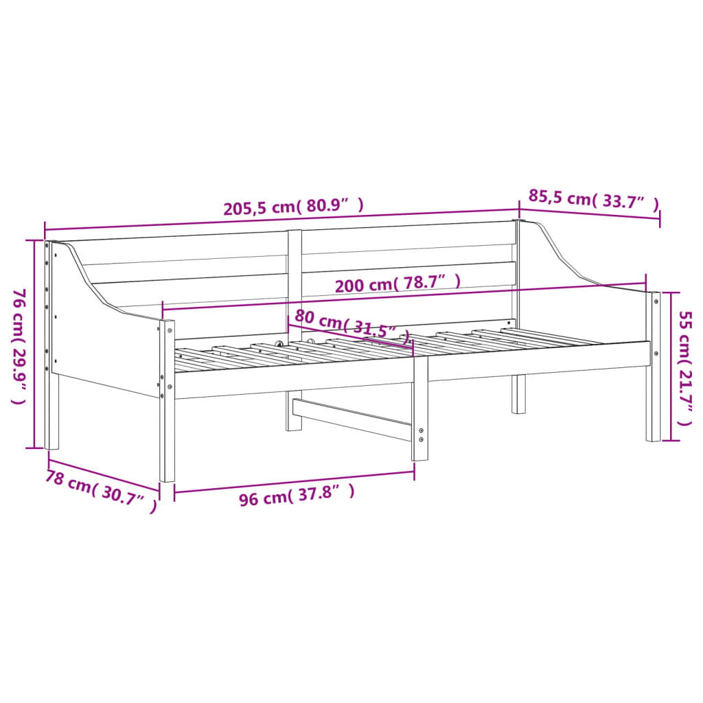 Day Bed without Mattress White 80x200 cm Solid Wood Pine