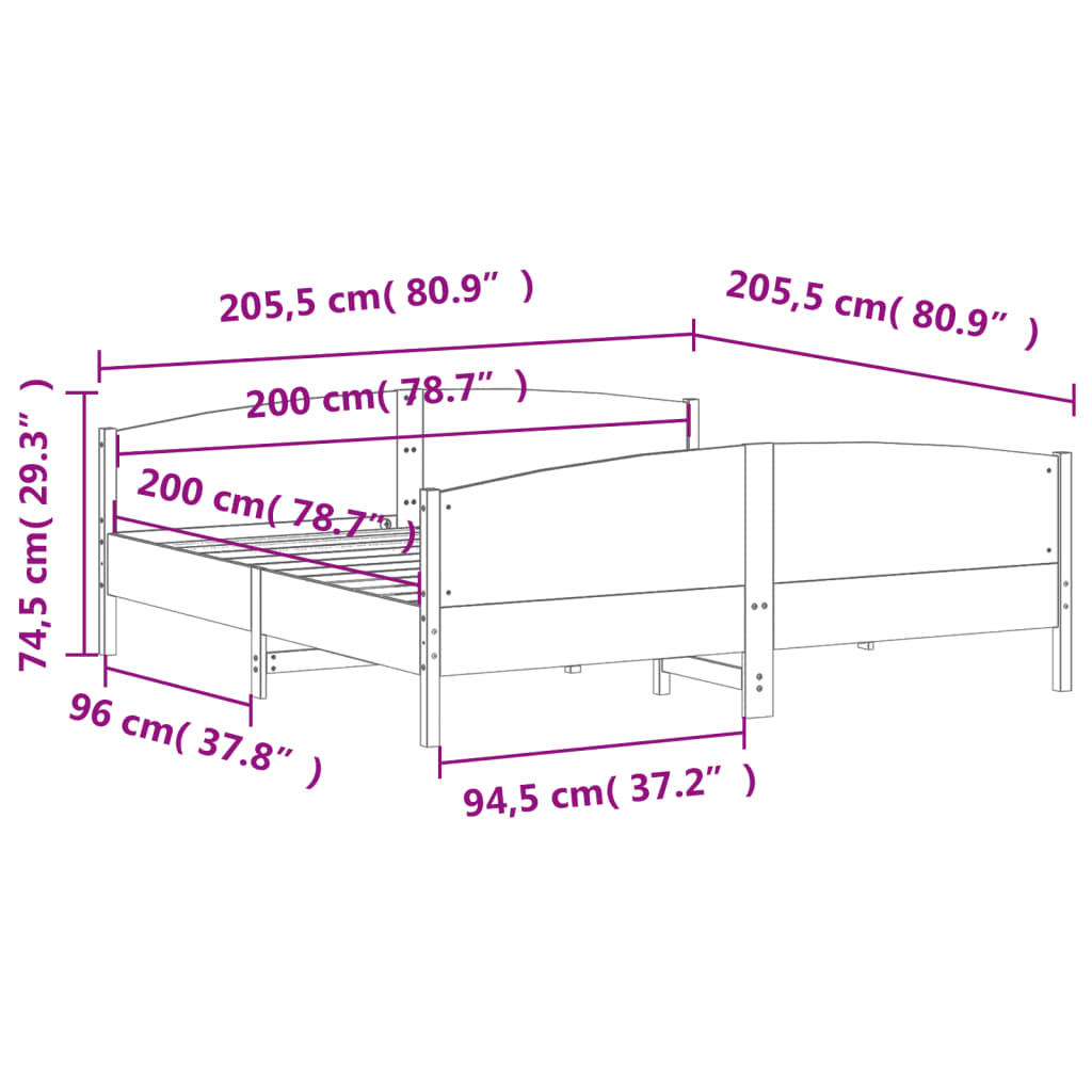 Bed Frame without Mattress 200x200 cm Solid Wood Pine