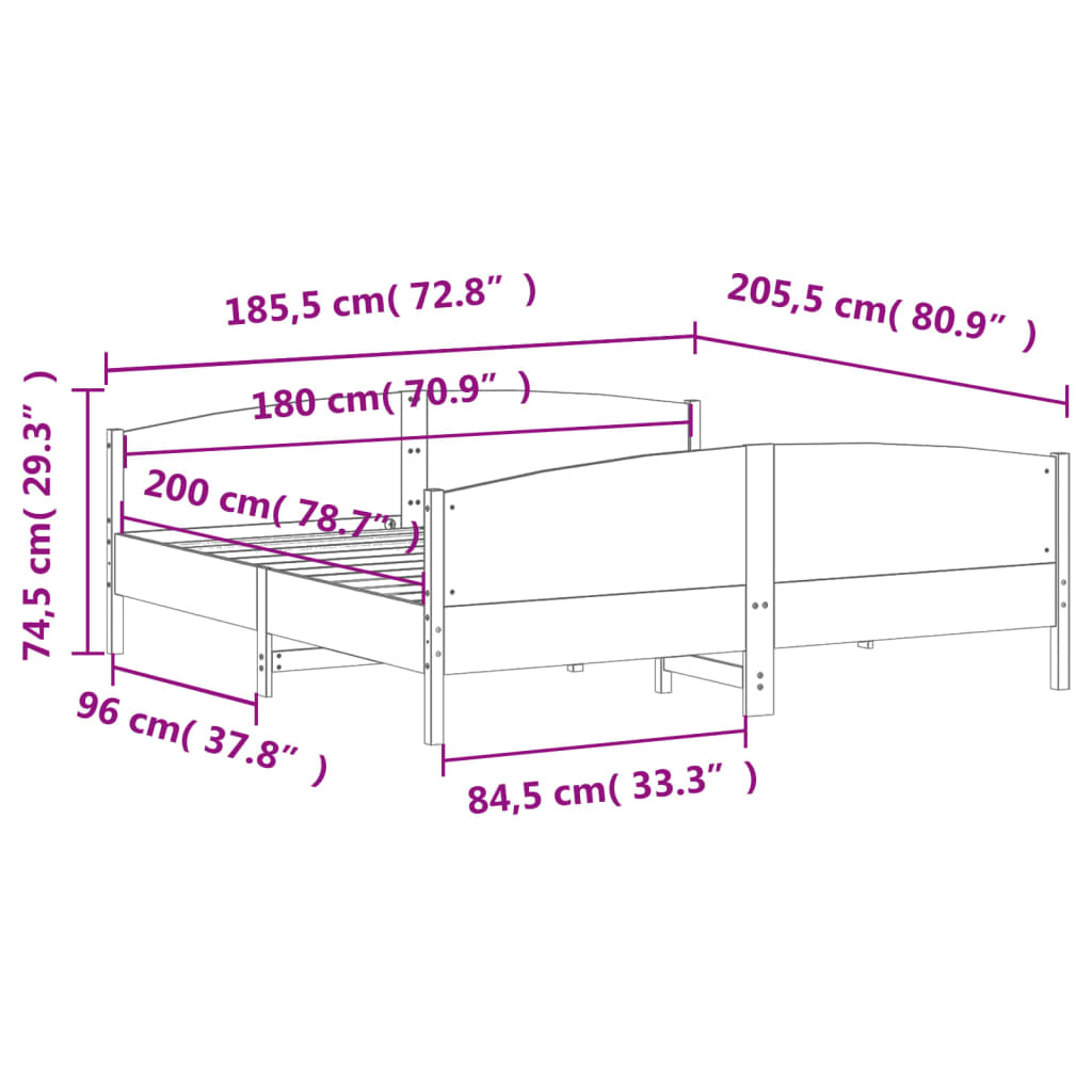 Bed Frame without Mattress White 180x200 cm Super King Solid Wood Pine