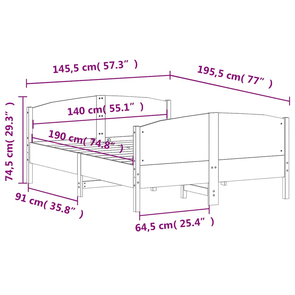 Bed Frame without Mattress Wax Brown 140x190 cm Solid Wood Pine