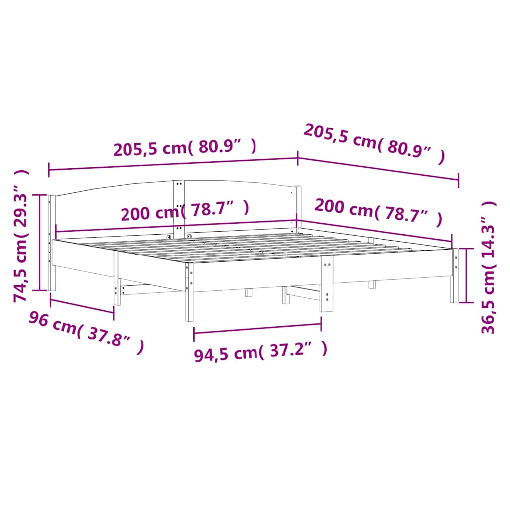 Bed Frame without Mattress Wax Brown 200x200 cm Solid Wood Pine