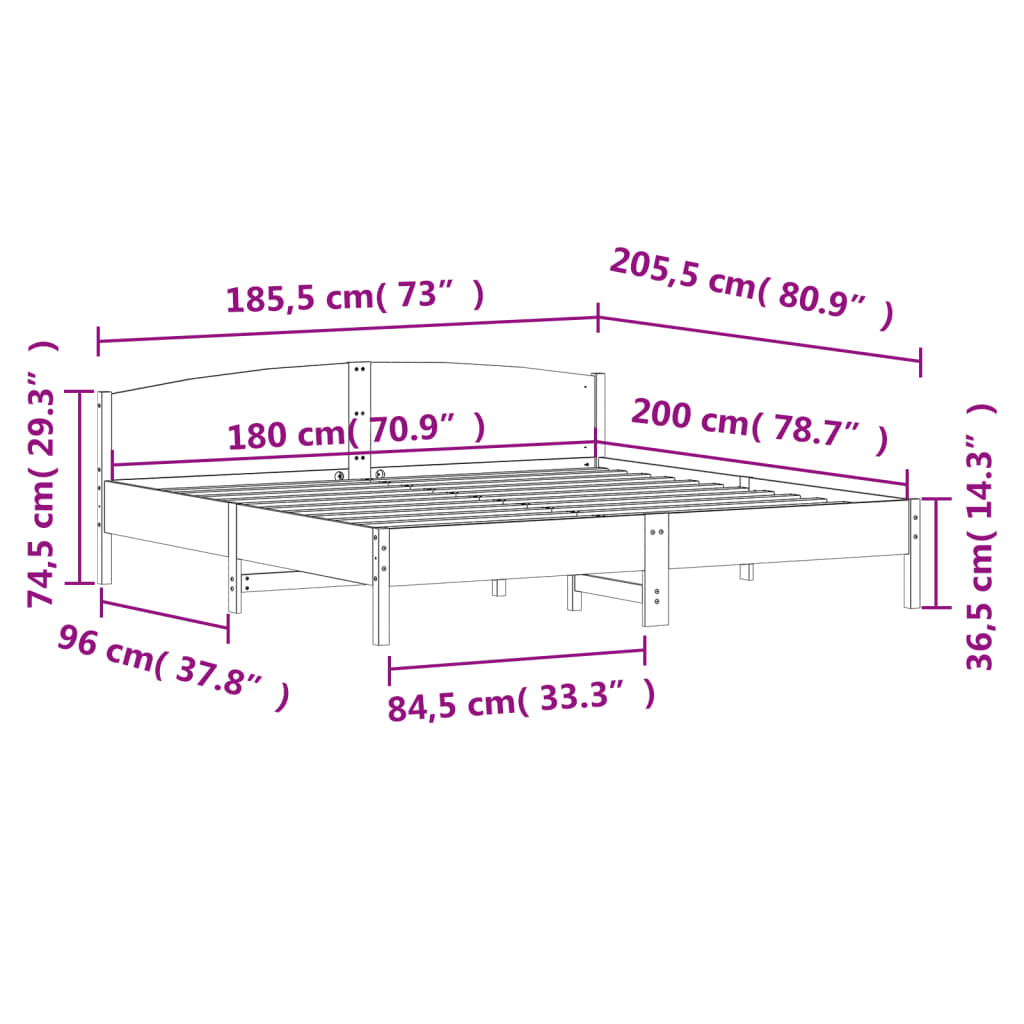 Bed Frame | White | Solid pine wood | Super King | Bed Frame