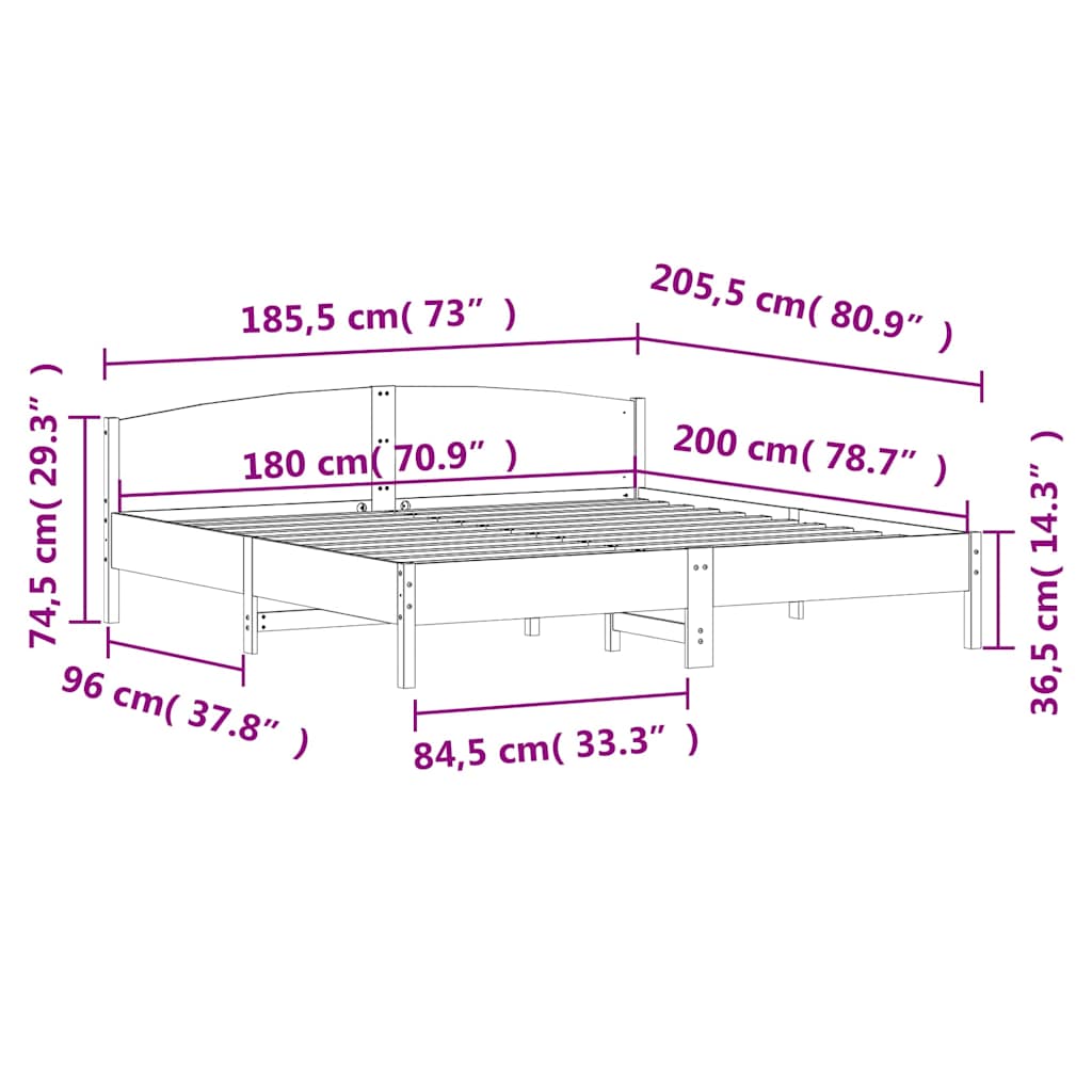 Bed Frame without Mattress White 180x200 cm Super King Solid Wood Pine