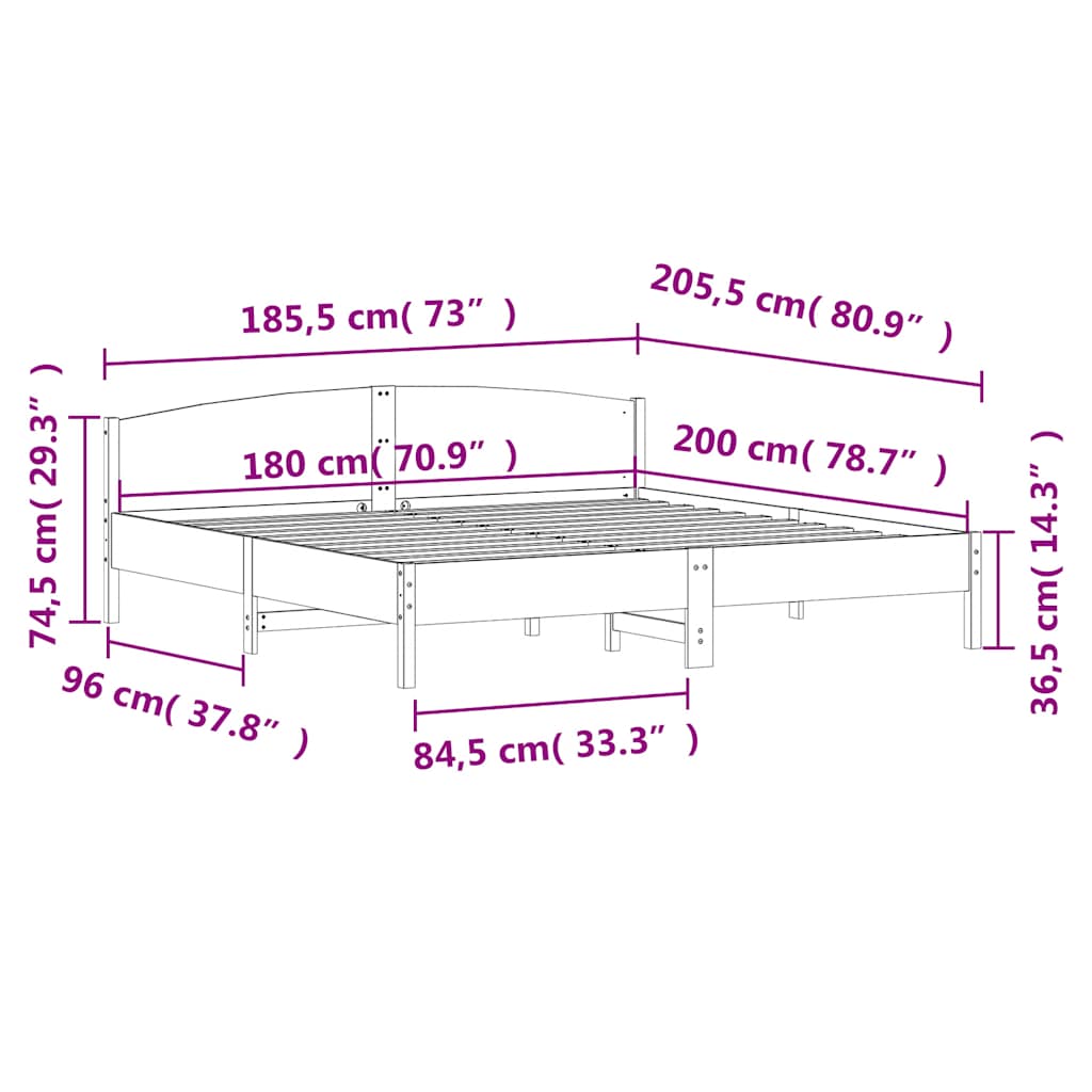 Bed Frame without Mattress Wax Brown 180x200 cm Super King Solid Wood Pine