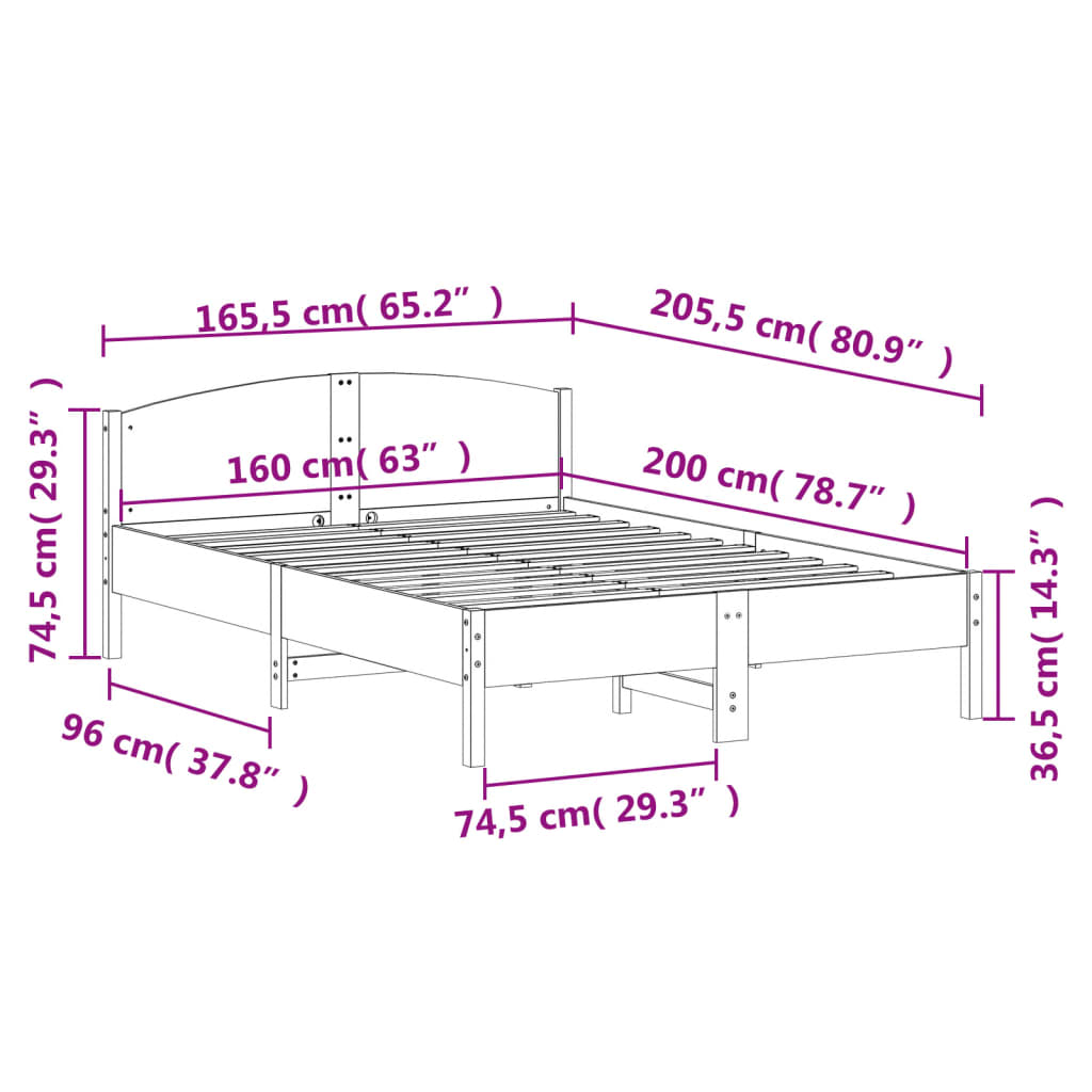 Bed Frame | Natural wood | Solid pine wood, Plywood | 160x200 cm