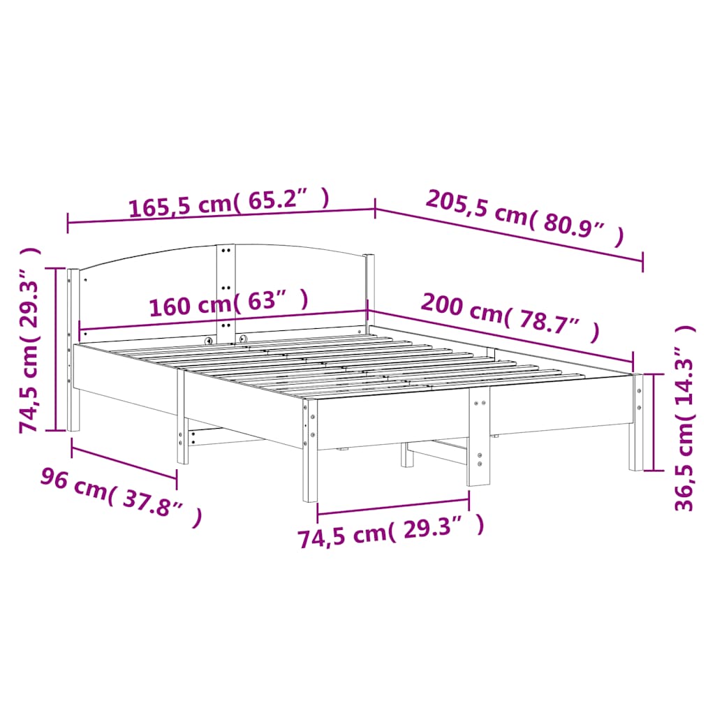 Bed Frame without Mattress 160x200 cm Solid Wood Pine