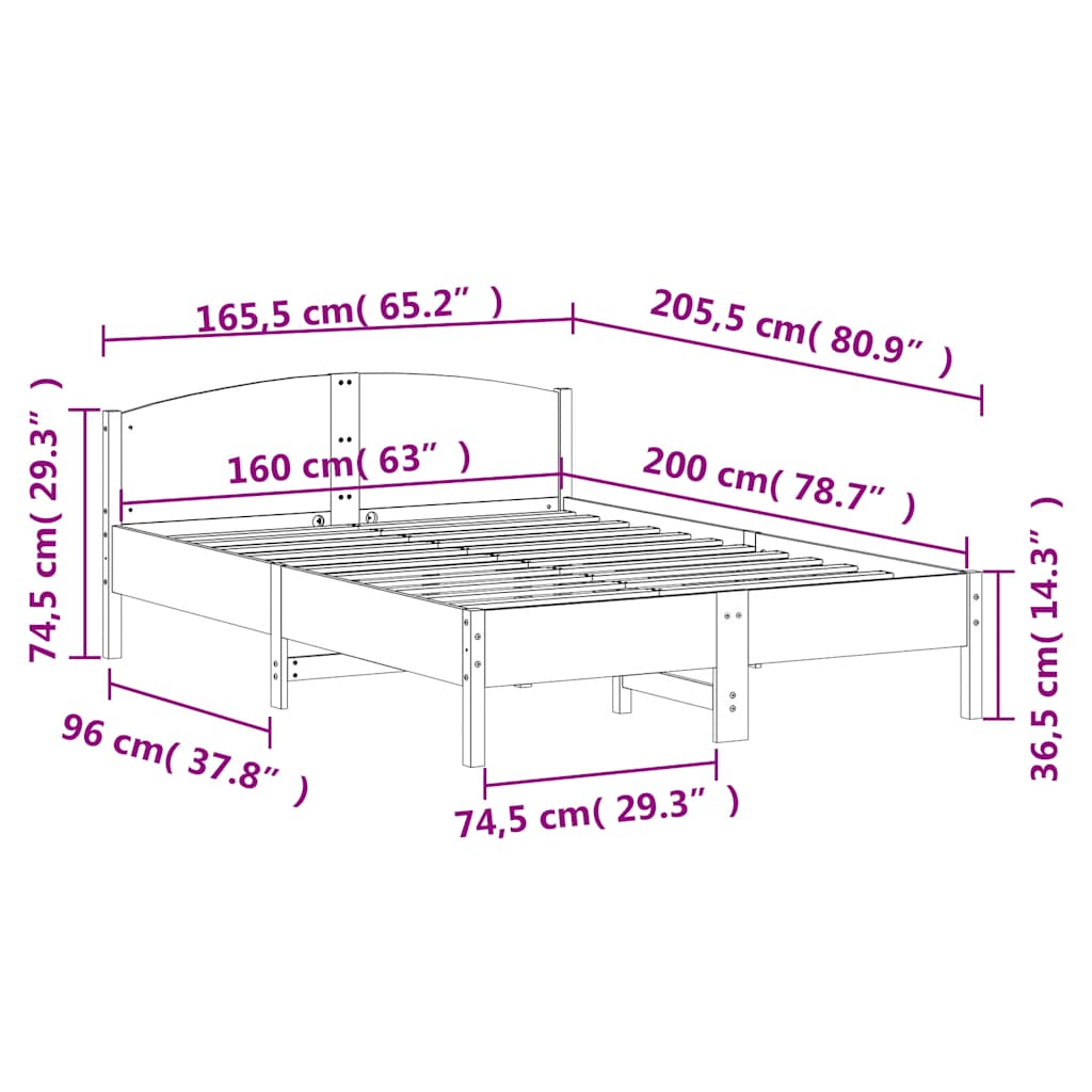 Bed Frame without Mattress Wax Brown 160x200 cm Solid Wood Pine