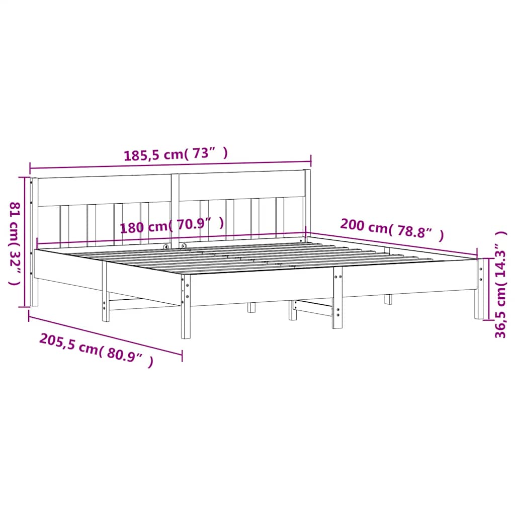 Bed Frame without Mattress White 180x200 cm Super King Solid Wood Pine
