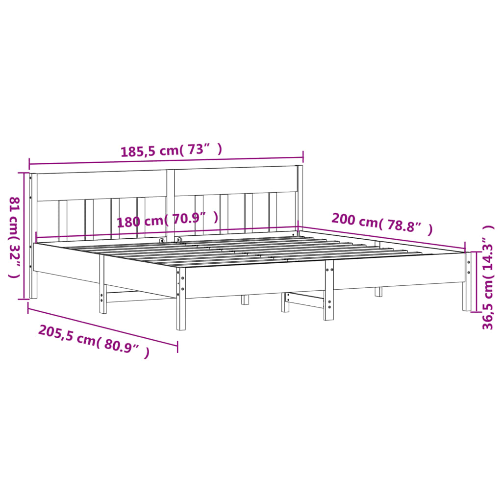 Bed Frame without Mattress Wax Brown 180x200 cm Super King Solid Wood Pine