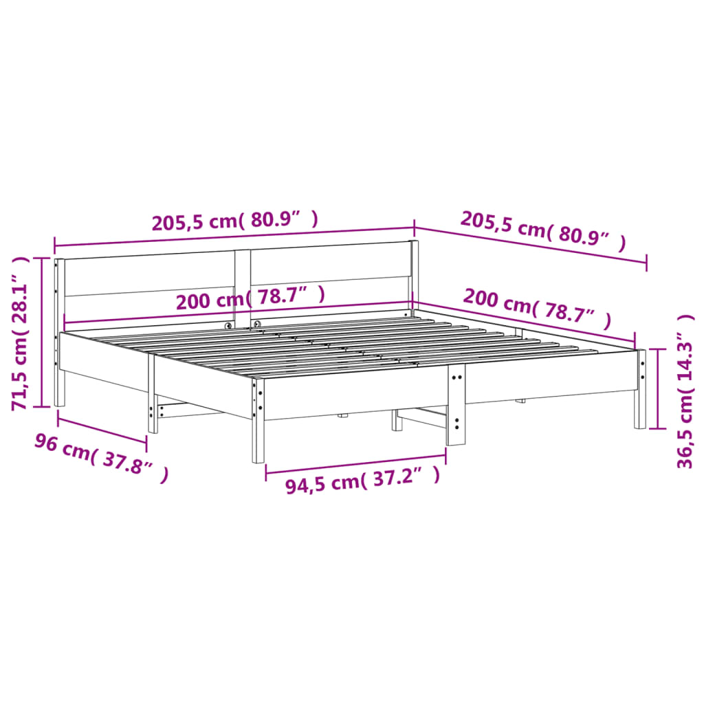 Bed Frame without Mattress Wax Brown 200x200 cm Solid Wood Pine