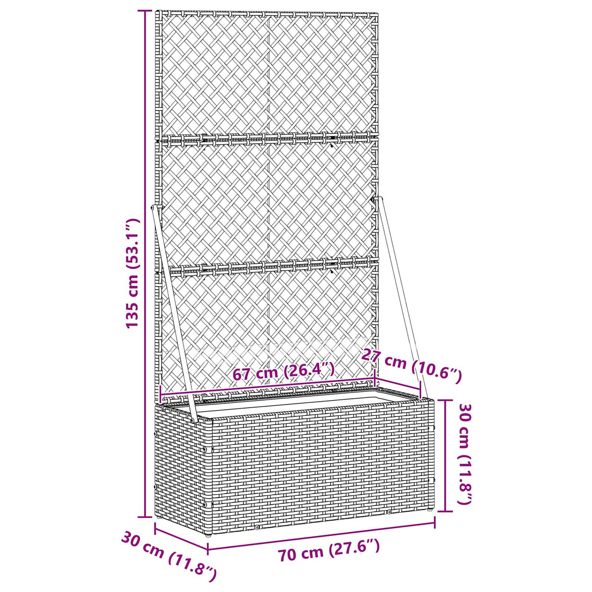 Garden Trellis Planter Black 70 x 30 x 135 cm Metal