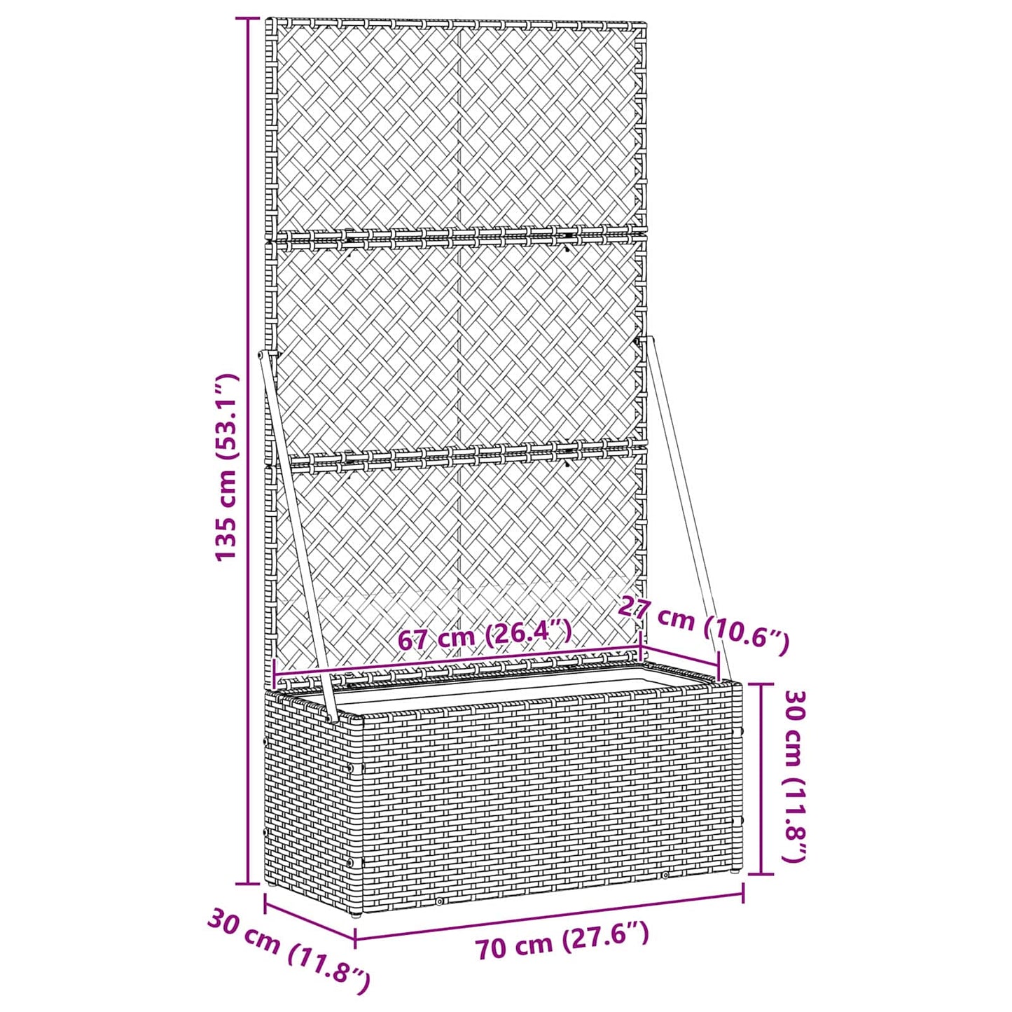 Garden Trellis Planter Brown 70 x 30 x 135 cm Metal