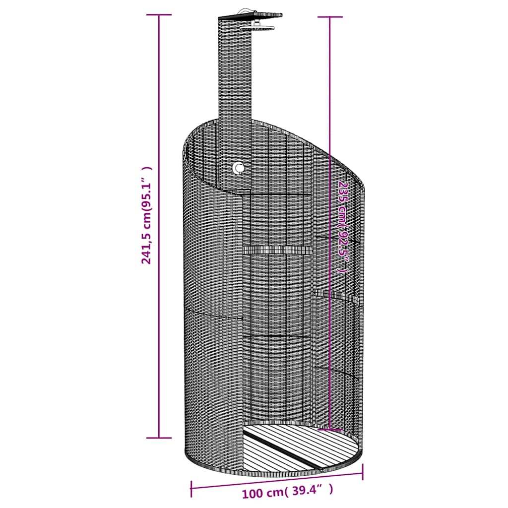 Outdoor Shower Black 100x100x241.5 cm Poly Rattan and Acacia Wood