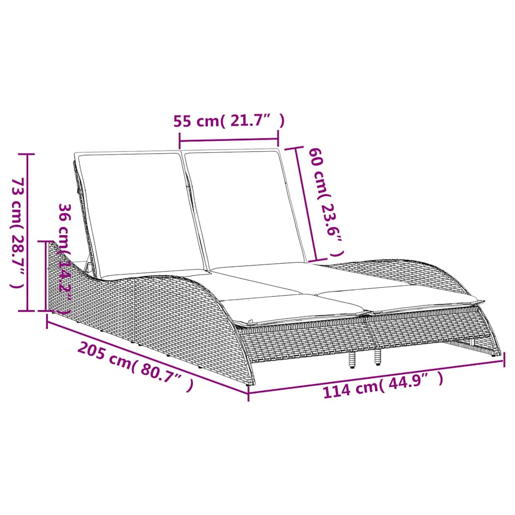 Sun Lounger with Cushions Black 114x205x73 cm Poly Rattan
