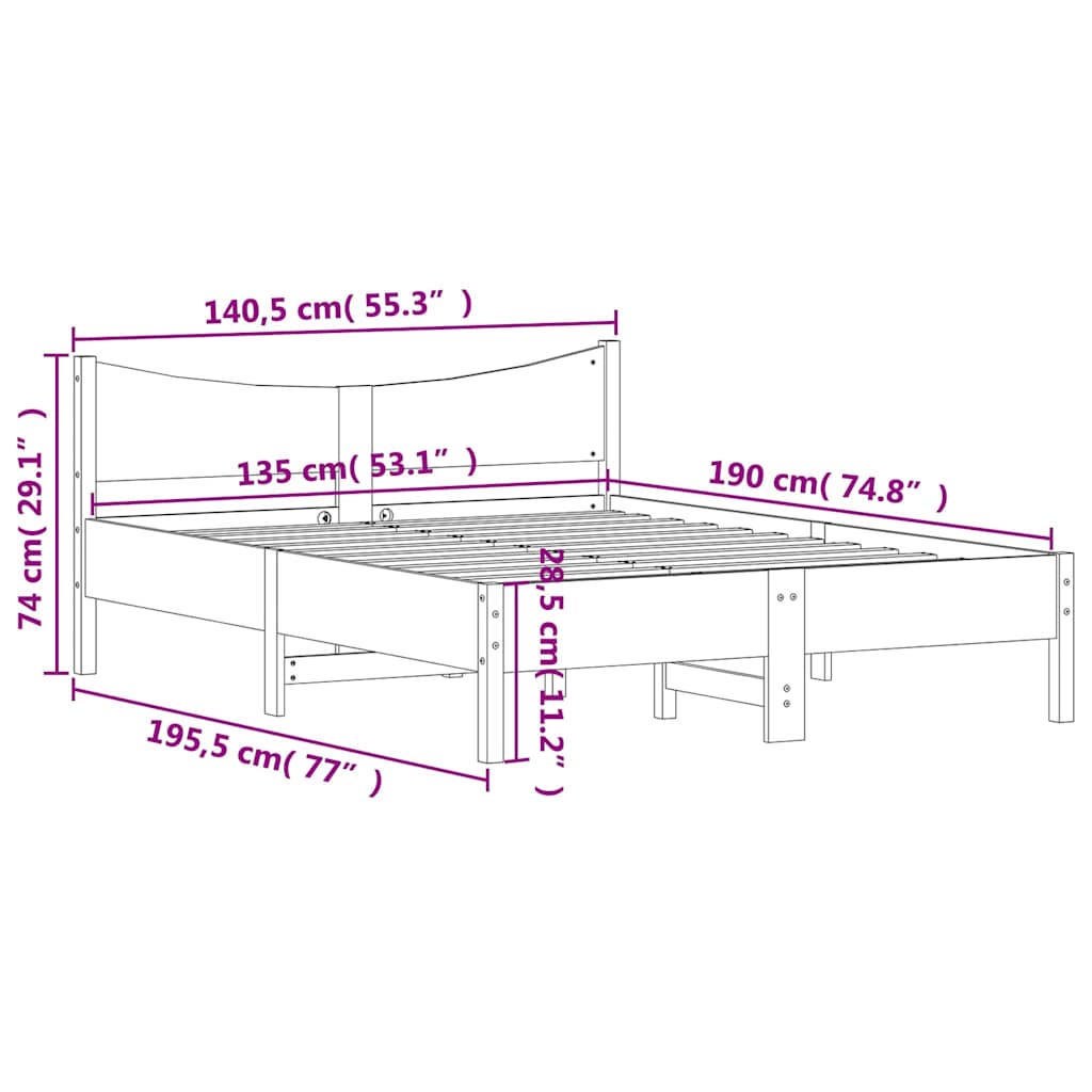 Bed Frame without Mattress 135x190 cm Double Solid Wood Pine