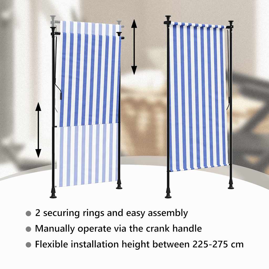 Outdoor Roller Blind Blue and White 120x270 cm Fabric&Steel