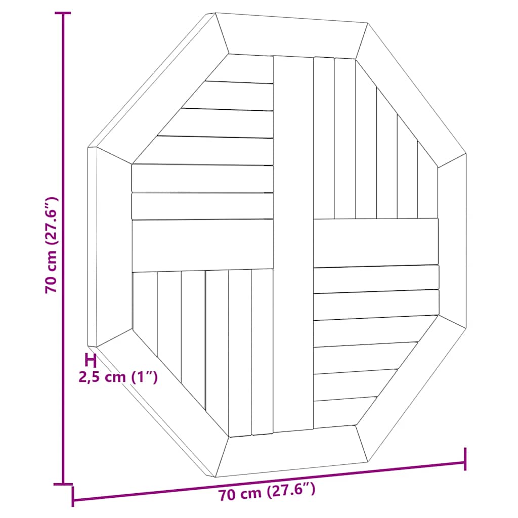 Table Top 70x70x2.5 cm Octagonal Solid Wood Teak