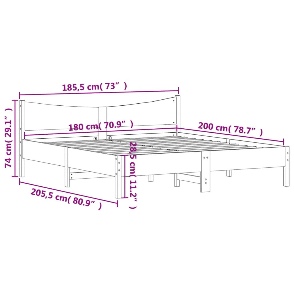 Bed Frame without Mattress 180x200 cm Super King Solid Wood Pine