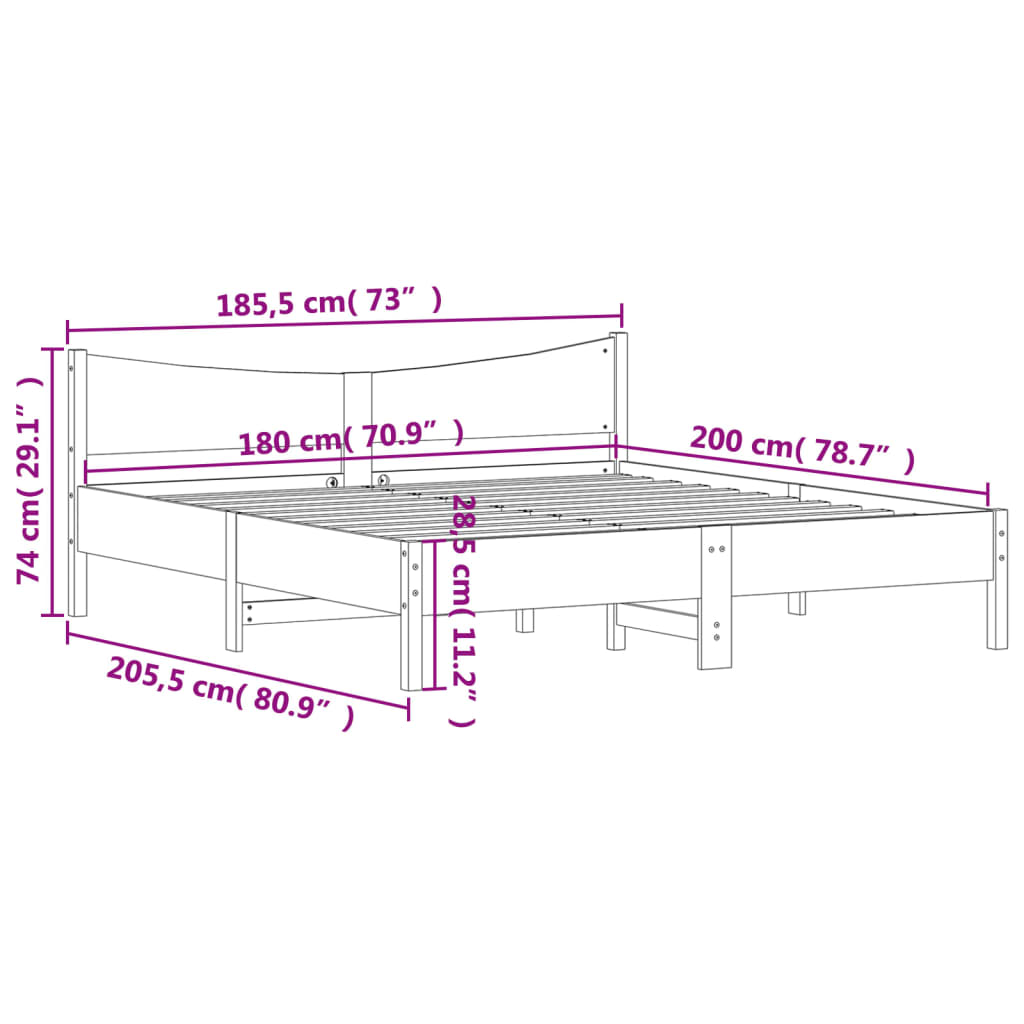 Bed Frame without Mattress White 180x200 cm Super King Solid Wood Pine