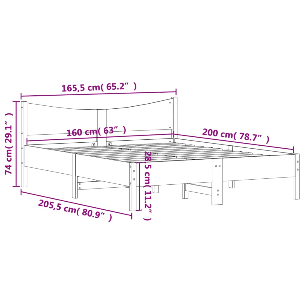 Bed Frame without Mattress White 160x200 cm Solid Wood Pine