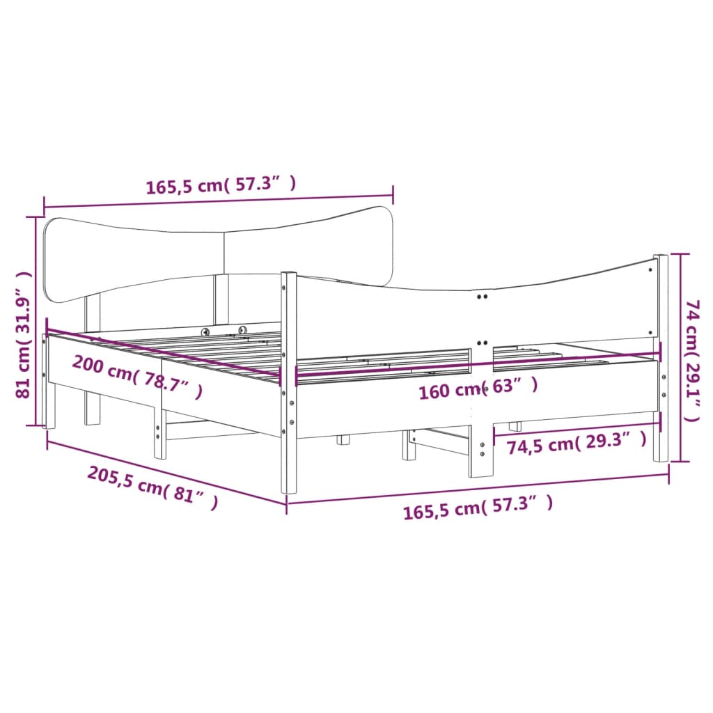 Bed Frame without Mattress White 160x200 cm Solid Wood Pine