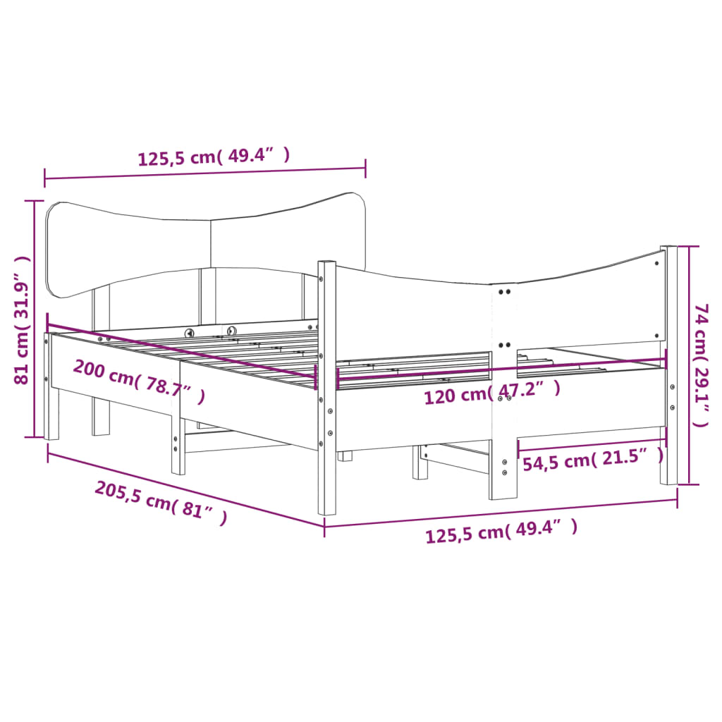 Bed Frame without Mattress White 120x200 cm Solid Wood Pine