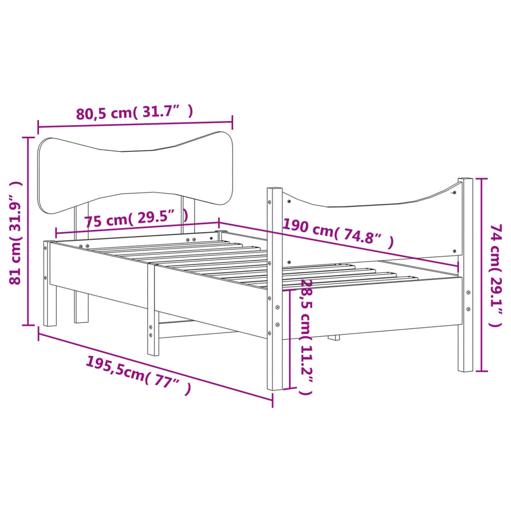 Bed Frame without Mattress Wax Brown 75x190 cm Small Single Solid Wood Pine