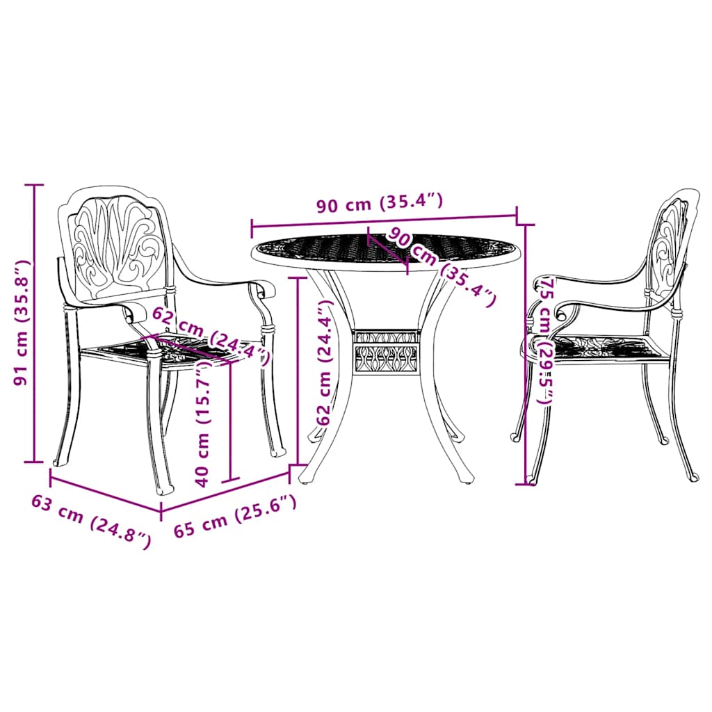 Bistro Set | Black | Cast aluminium | Medium | Bistro Set | Round