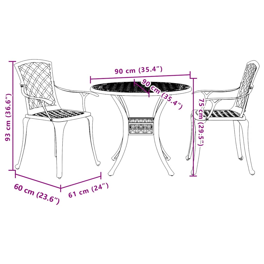 3 Piece Bistro Set Black Cast Aluminium