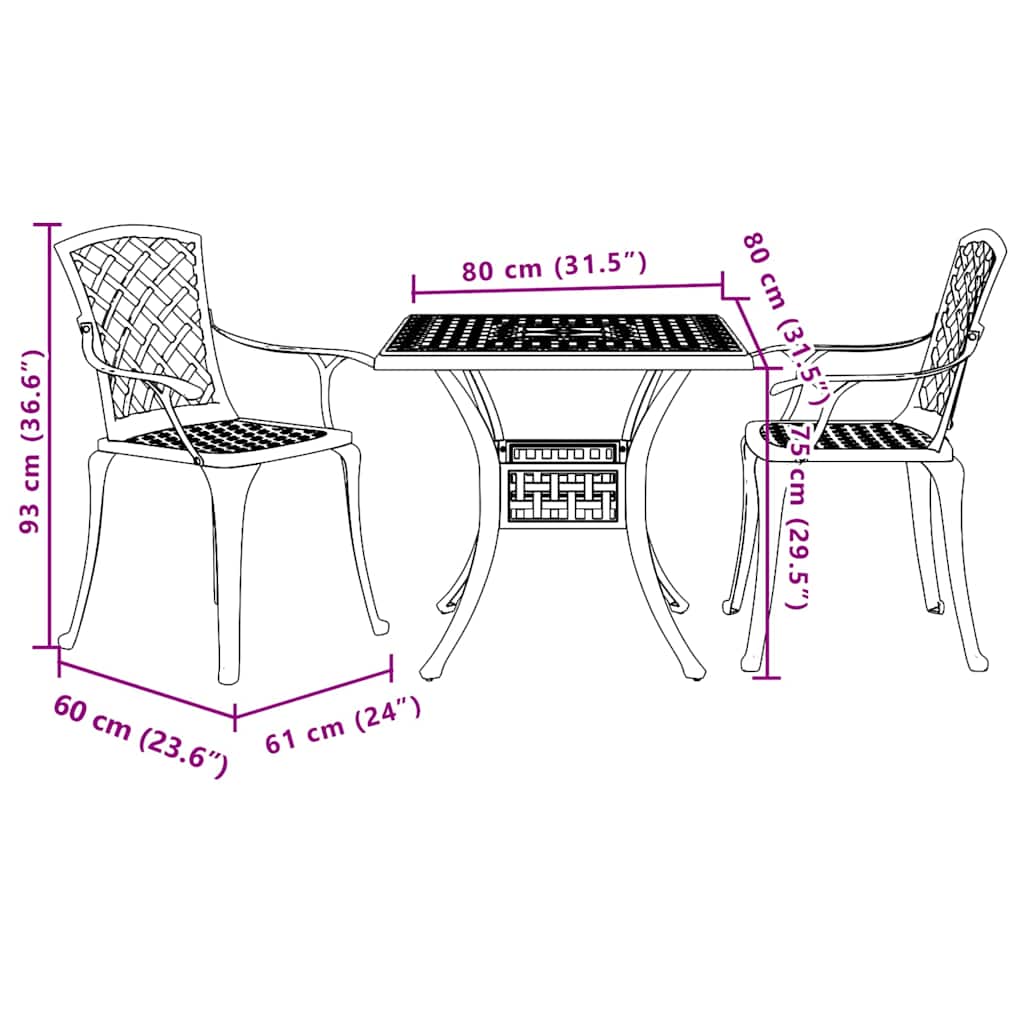 3 Piece Bistro Set Black Cast Aluminium
