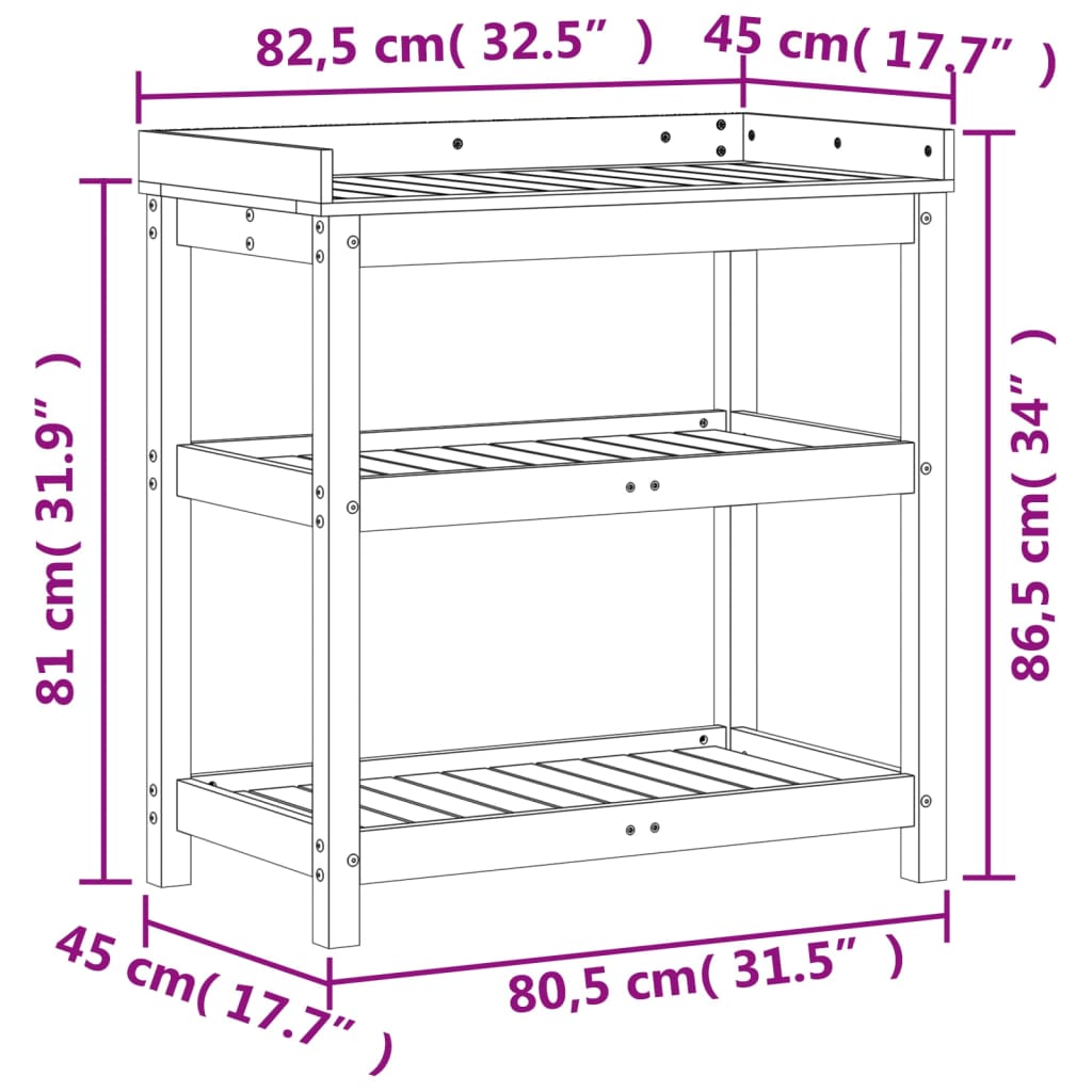 Potting Table with Shelves 82,5x45x86,5 cm Solid Wood Pine