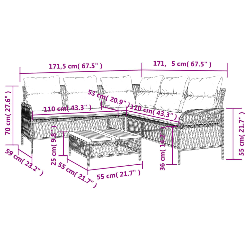 2 Piece Patio Sofa Set with Cushions Gray Poly Rattan
