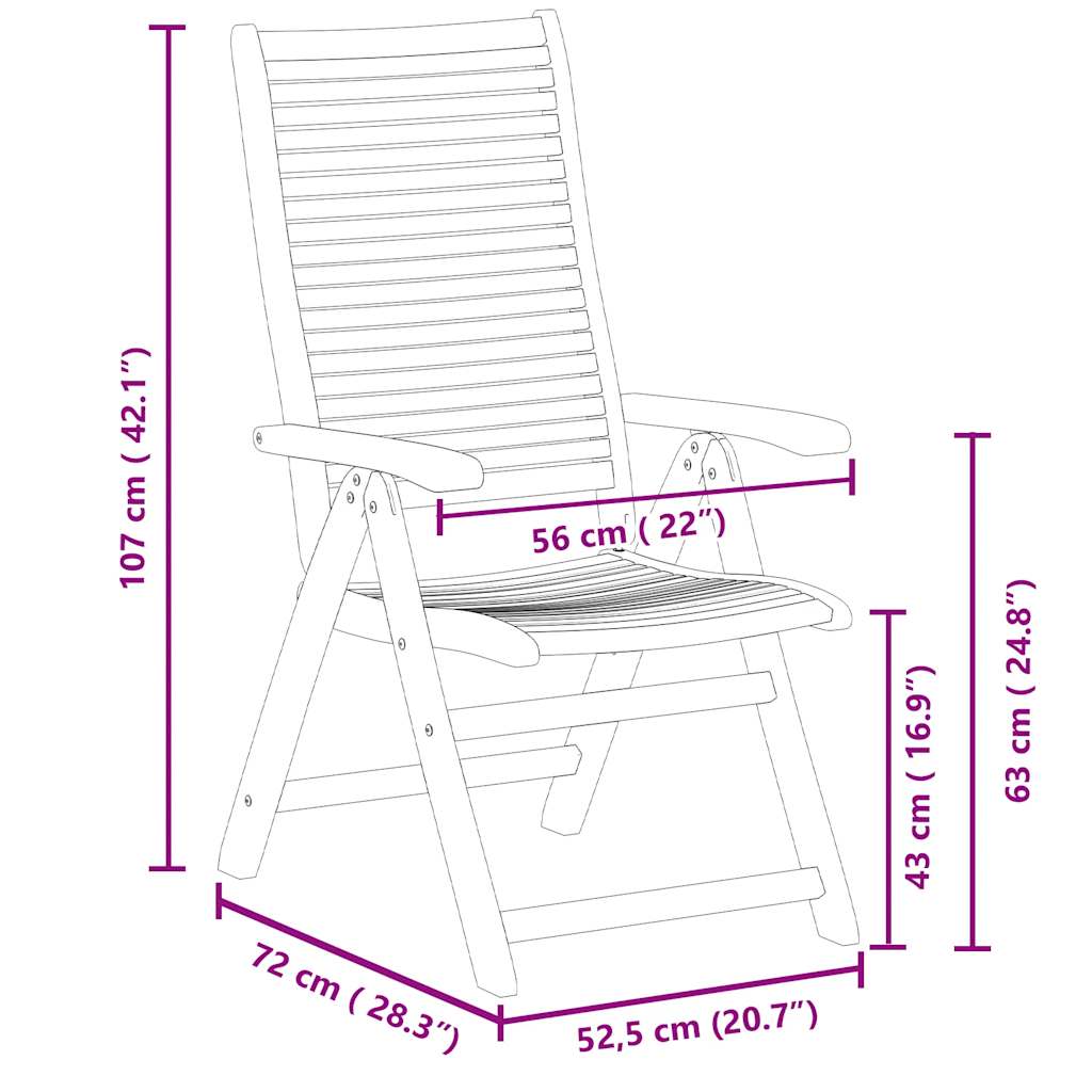 Reclining Folding Garden Chairs 2 pcs Solid Wood Acacia