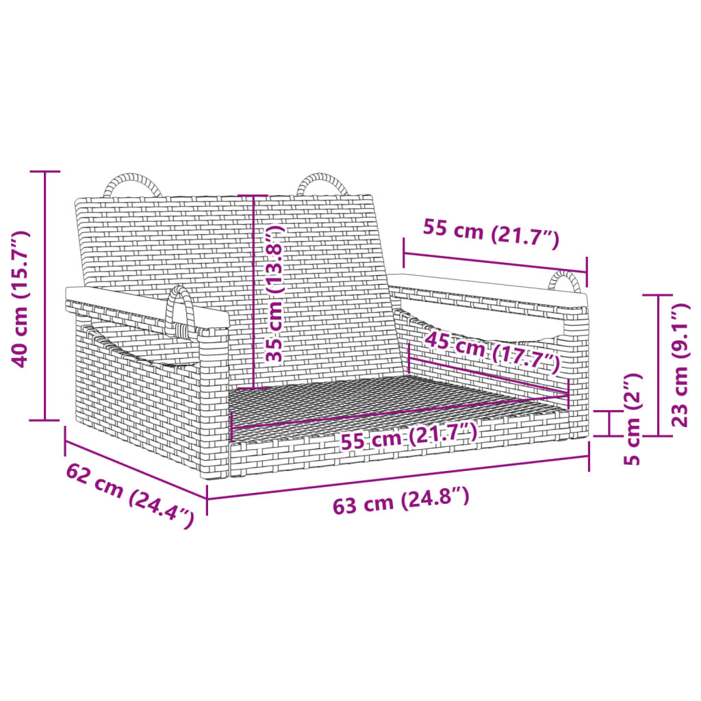 Swing Bench Gray 24.8"x24.4"x15.7" Poly Rattan