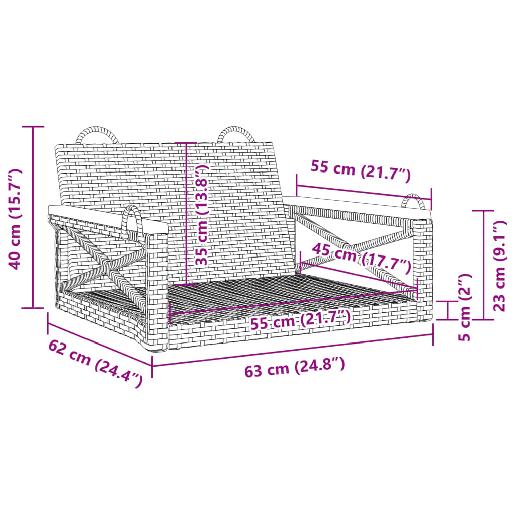 Swing Bench Beige 24.8"x24.4"x15.7" Poly Rattan