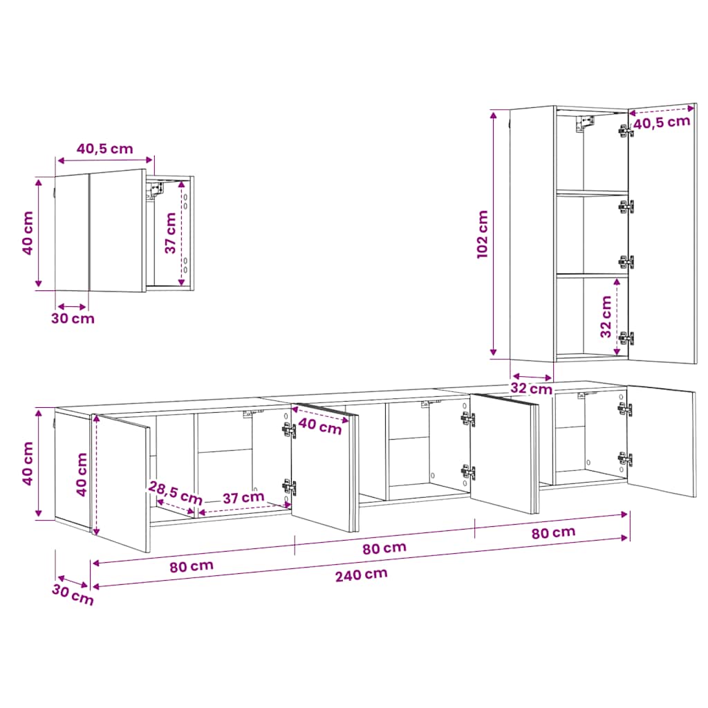 5 Piece TV Wall Units Sonoma Oak Engineered Wood