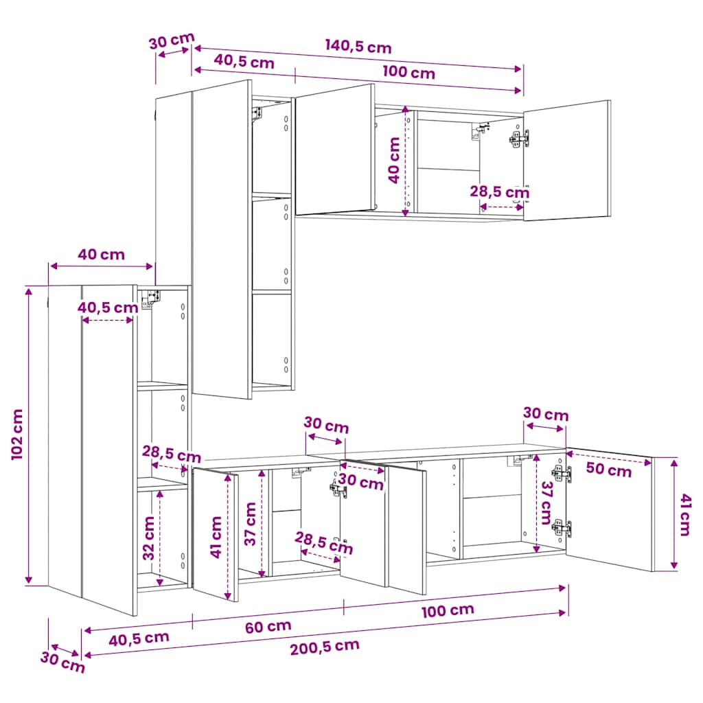 TV Wall Unit | White | Engineered wood | Large | Wall mounting