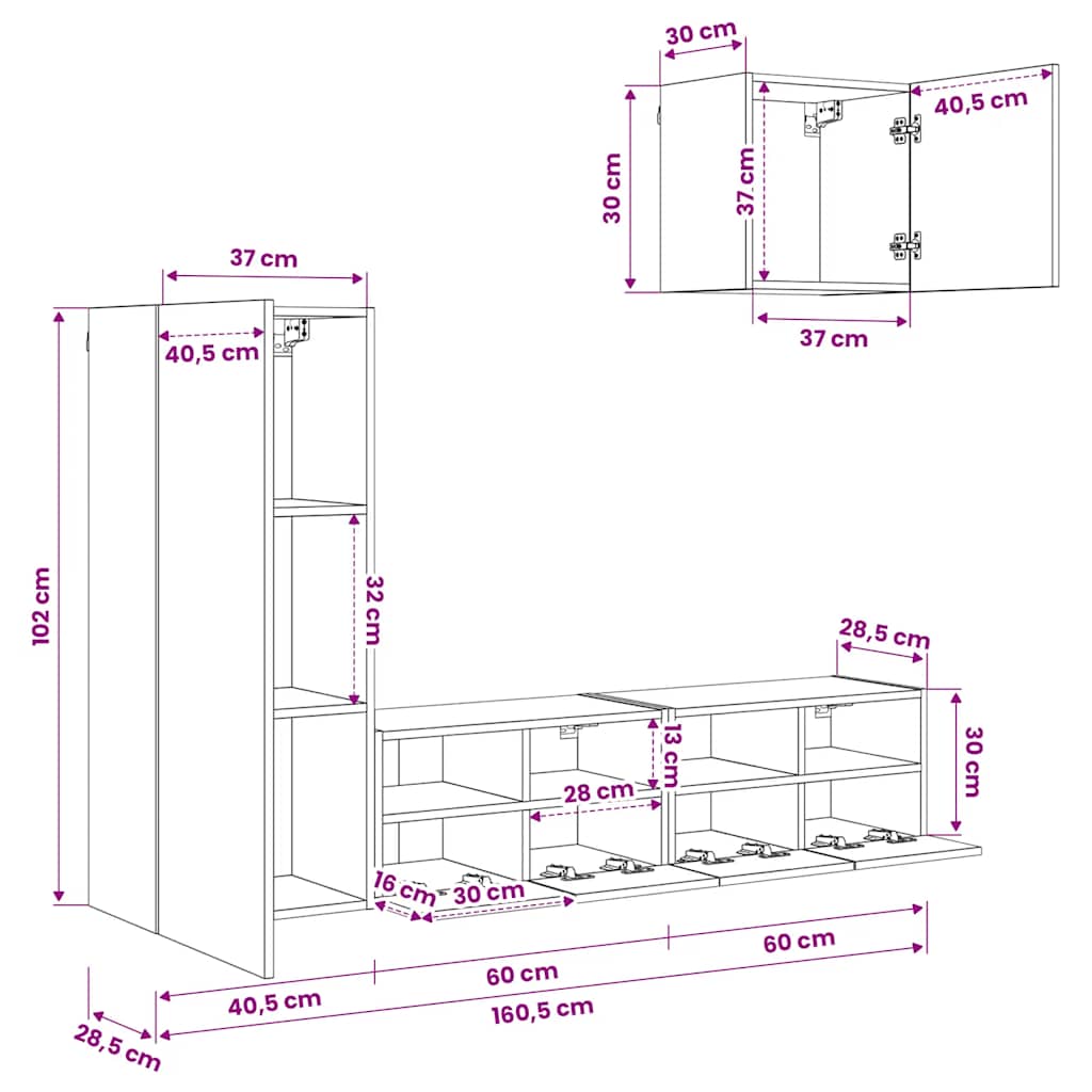 4 Piece TV Wall Units Sonoma Oak Engineered Wood